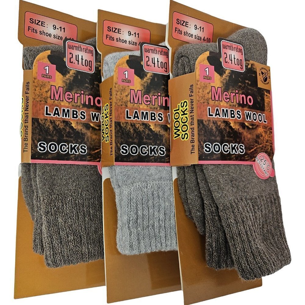 3 x Women Lamb Wool Socks Warm Winter Hiking Merino Lamb Wool Socks, 3-Pack NEW